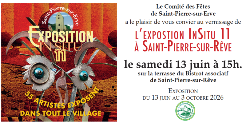 Carton d'invitation pour le vernissage de l'exposition In Situ à St Pierre-sur-Erve en Mayenne