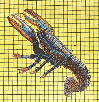 homard retrouvé sur un sol en mosaique dans un ancien restaurant à Brest